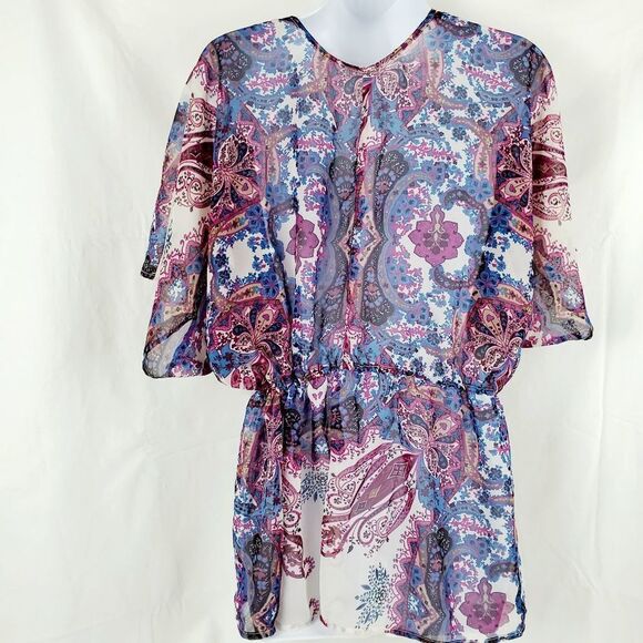 Studio Y XS SS Floral Tie front cover Top - Picture 2 of 5